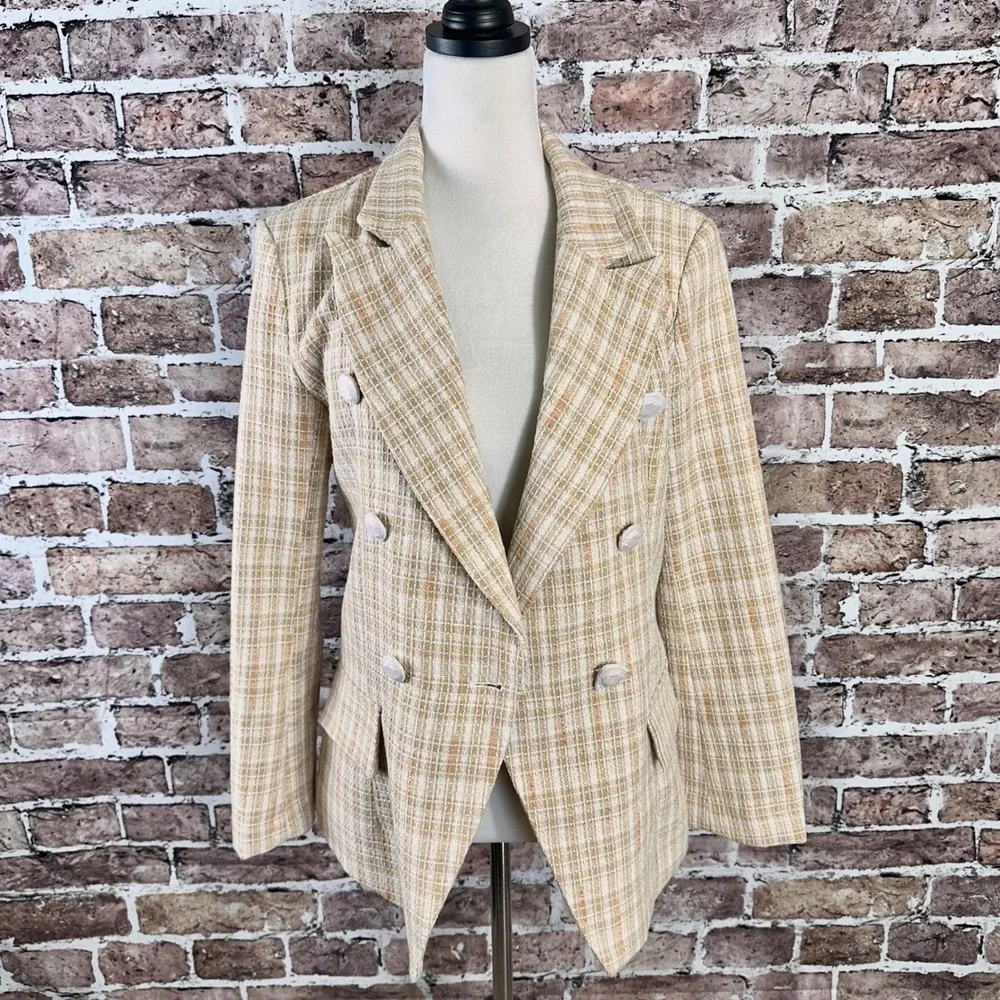 Attitude Unknown Women's Beige‎ NWOT Tweed Double Breasted Blazer Jacket Size M - Picture 10 of 16
